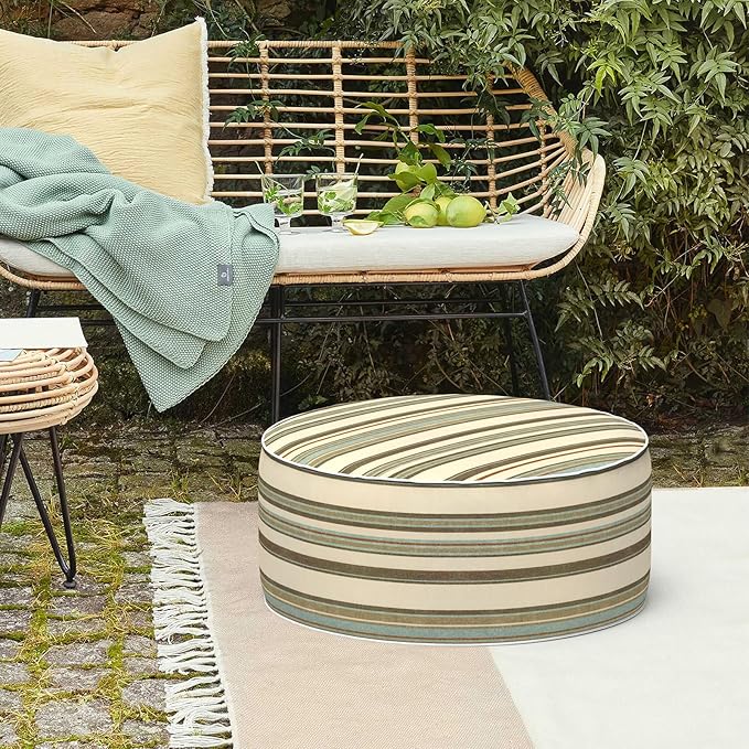 LVTXIII Inflatable Stool Ottoman Footrest with Handle, Decorative Fade-Resistant Foot Stool, Indoor or Outdoor Pouf for Home Garden and Camping Use, 21x21x9, Stripe Onyx