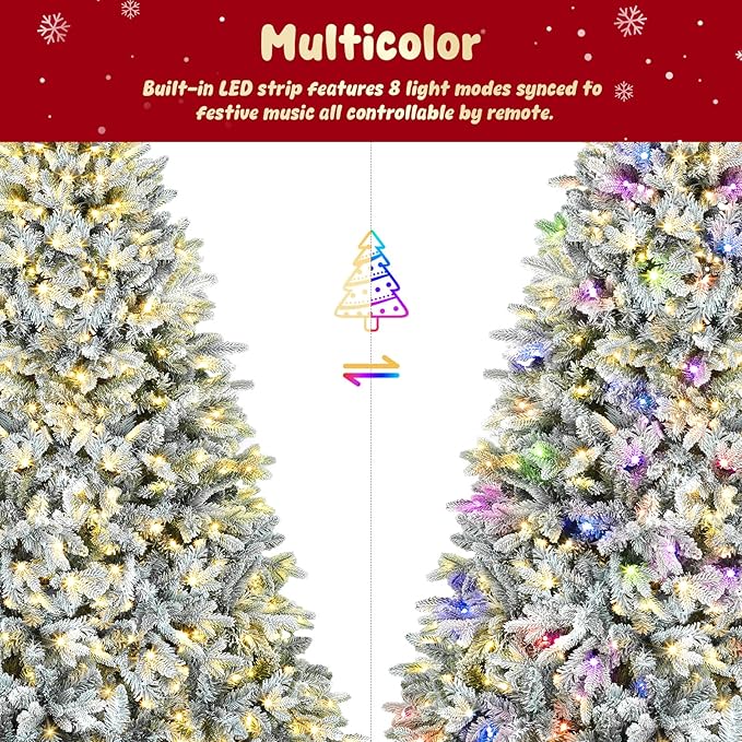 7.5FT Rotating Christmas Tree with Remote, Pre-Lit Artificial Green PE & PVC Xmas Tree, Multicolor LED Lights with Music & Flash Modes, Deluxe Holiday Home Decor