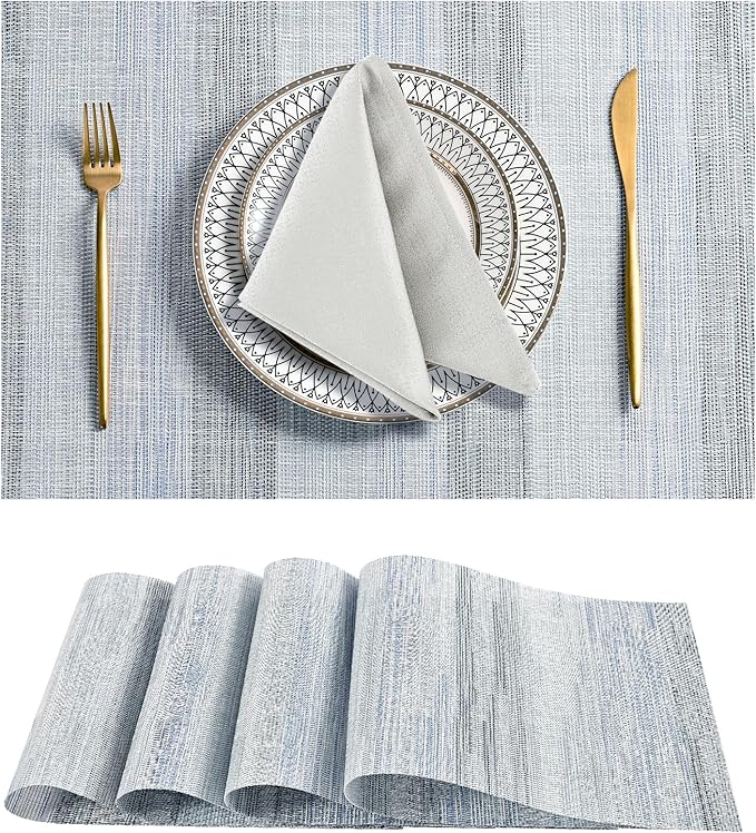 Leetaltree LightSteel Blue Placemats Set of 4 - Heat Resistant Non-Slip Place mats for Dining Table, Washable Durable PVC Vinyl Woven Table Mats（LightSteel Blue, 4）