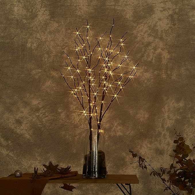 LITBLOOM Lighted Brown Willow Branches 32IN 100 LED with Timer Battery Operated, Tree Branch with Warm White Lights for Holiday Christmas Decoration Indoor Outdoor Use