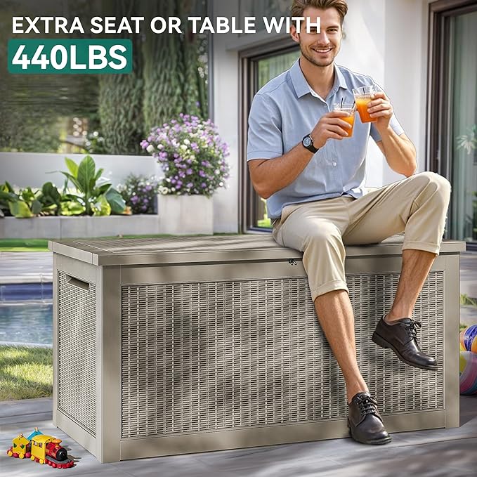 YITAHOME 260 Gallon XXL Large Deck Box, Outdoor Resin Storage Box, Lockable Storage Container for Patio Cushions, Furniture, Garden Tools, Water Resistant (Brown)