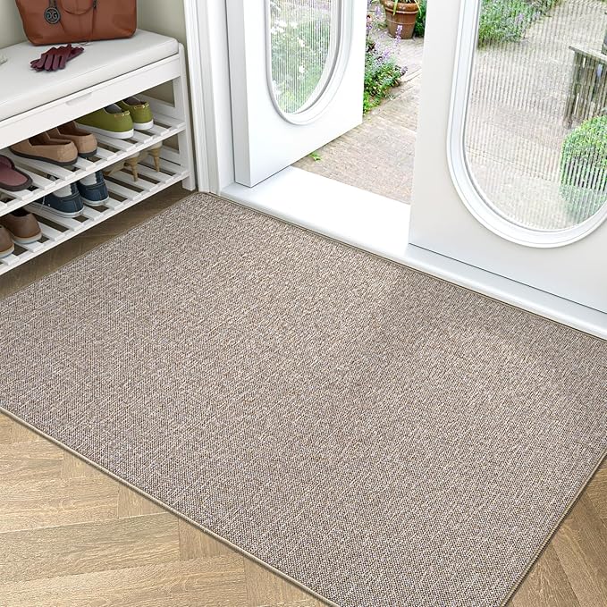 LUMI Ultra Thin Door Mat for Entryway, Low Profile Non Slip Rubber Backing Indoor Doormat, Easy Clean Welcome Entrance Mat for Inside House, Patio,Beige 32"x48"