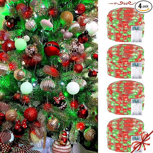 Red and Green Christmas String Lights,4 Pack Fairy Lights Battery Operated with Timer Christma Light for Outdoor/Indoor Waterproof,Twinkle Light for Bedroom Home Wedding DIY Christmas Decorations