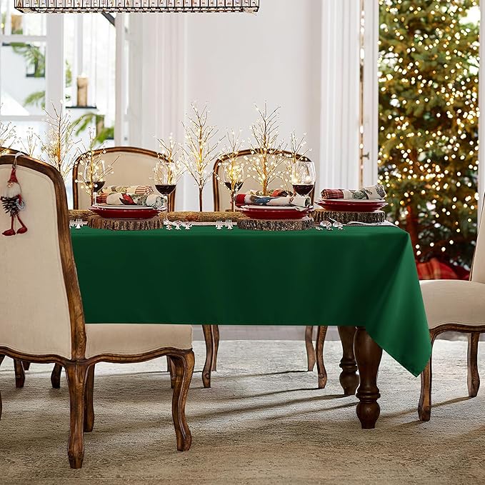 sancua Square Tablecloth - 60 x 60 Inch - Stain and Wrinkle Resistant Washable Polyester Table Cloth, Decorative Fabric Table Cover for Dining Tables, Buffet Parties and Christmas, Hunter Green