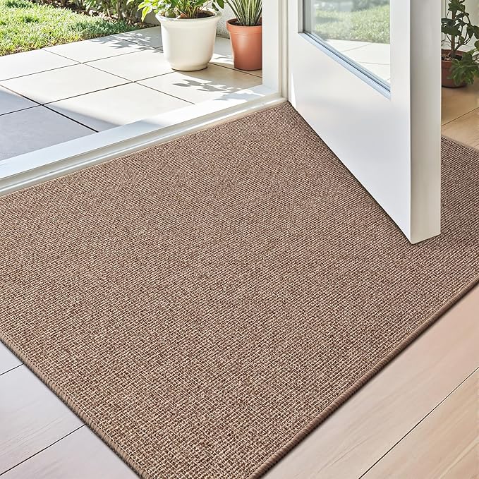 LUMI Indoor Door Mat 32"x47", Ultra Thin Low Profile Non-Slip Doormat for Home Entrance, Absorbent & Stain-Resistant Welcome Mats, Washable Entryway Mat for Front Door, Patio, Porch, Camel