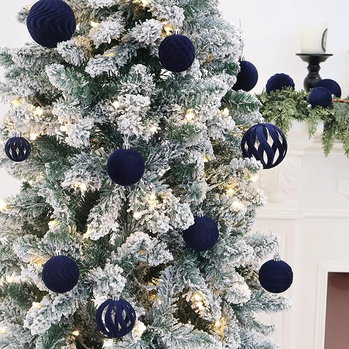 36pcs Velvet Christmas Ornaments, Flocked Christmas Balls Sets Assortment for Christmas Tree Holiday Decor