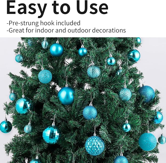 LANGXUN 36pcs Acid Blue Christmas Tree Decorations Balls, Bolas De Navidad, 2025 Christmas Decor, Indoor Outdoor Shatterproof Christmas Ornaments, Xmars Party Wedding Suppiles