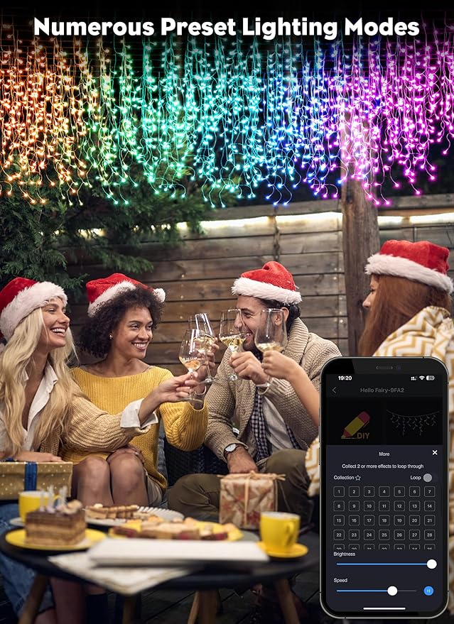 Brightown Smart Icicle Lights for Outside, 66Ft 608 LED RGB Smart Christmas Lights with 58 Preset Modes, App or Remote Control, Music Sync, Memory and Timer Function for Indoor/Outdoor Use