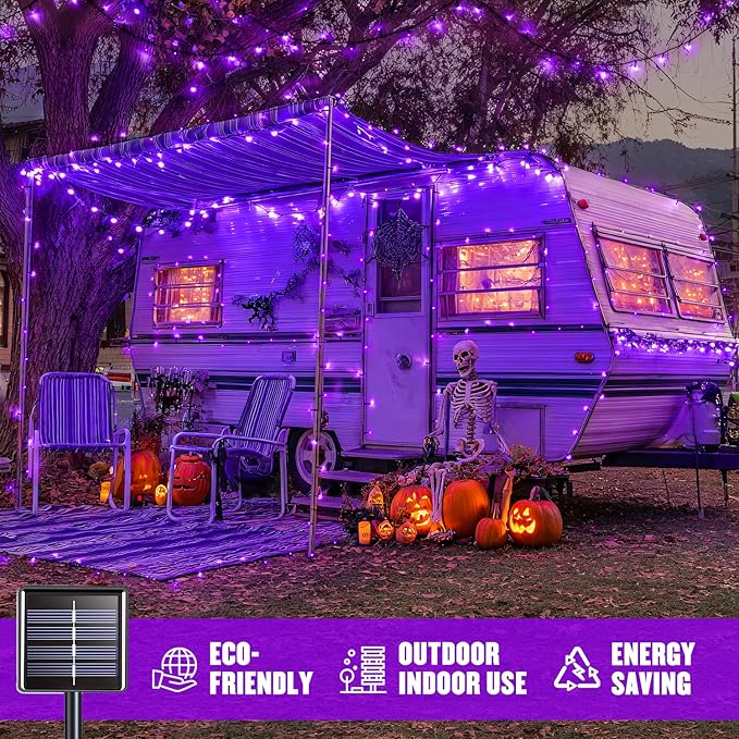JMEXSUSS Purple Solar Lights Outdoor Waterproof, 2 Pack 100 LED Solar Halloween Lights, Purple Christmas Light for Halloween Decor Outside Tree Yard Garden