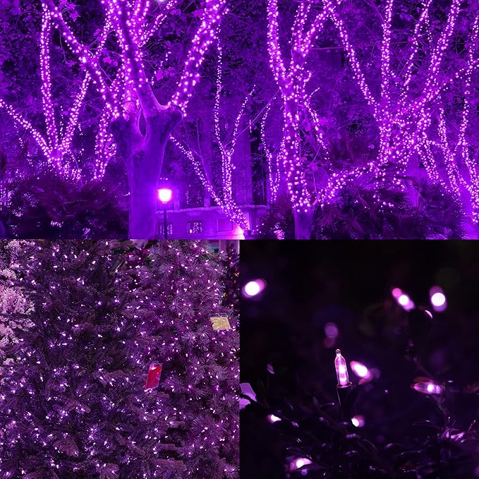 WATERGLIDE 50 LED Outdoor Halloween Lights, 16 FT Mini String Light with 8 Modes, Waterproof Battery Operated Tree Lights for Indoor Outdoor Patio Garden Party Wedding Decoration, Purple