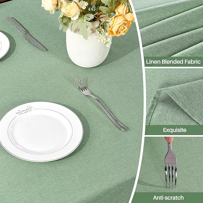 IVAPUPU Textured Linen Table Cloth for Rectangle Table - Sage Green Tablecloths Rectangular Waterproof Wrinkle Free Wipeable Dining Cover for Spring Wedding Birthday Kitchen Decor, 60 x 84 Inch