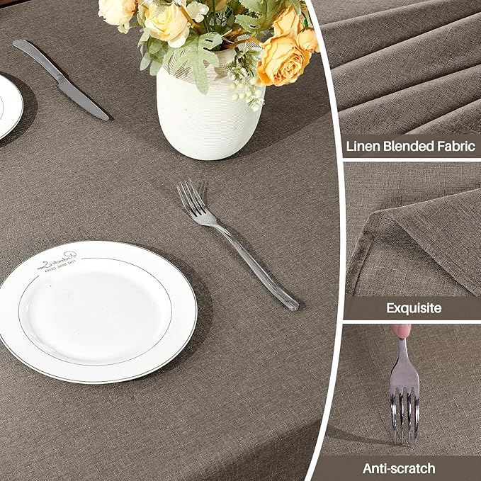 IVAPUPU Textured Linen Table Cloth for Rectangle Table - Mocha Tablecloths Rectangular Waterproof Wrinkle Free Wipeable Dining Table Cover for Spring Wedding Birthday Kitchen Decor, 60 x 84 Inch