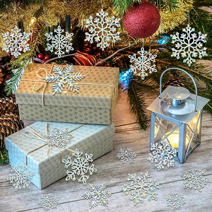 36 Pack Christmas Ornaments Snowflakes Decorations - Iridescent Plastic Snowflakes Hanging Decorations for Winter Holiday Christmas Birthday Party Decoration Supplies
