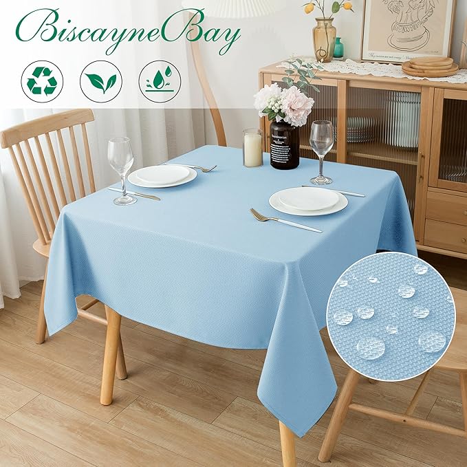 Biscaynebay Fabric Square Tablecloths 54x54 Inches, Light Blue Water Resistant Spill Proof Table Cloth Small Card Folding Table Covers Linen for Dining, Kitchen, Wedding and Parties, Machine Washable