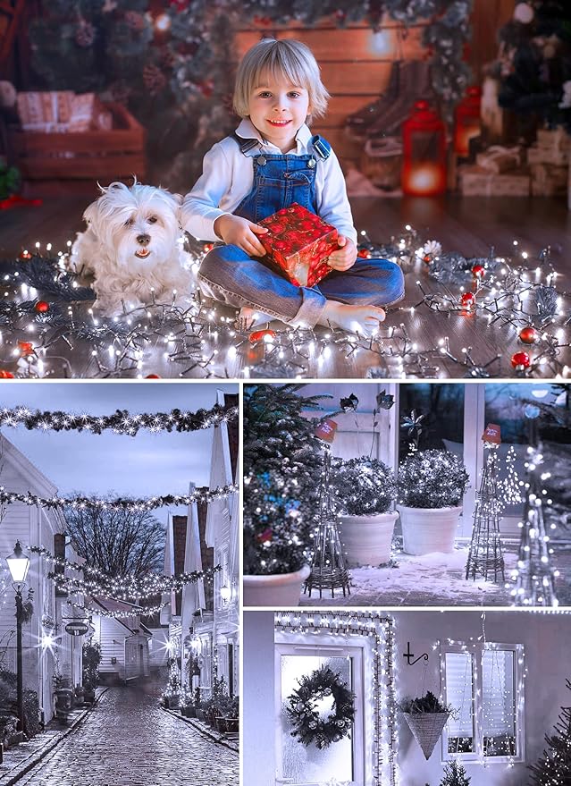 Minetom Solar String Lights for Outside, 4 Pack Total 160FT 400 LED Solar Christmas Lights Outdoor with 8 Modes, Solar Lights Outdoor Waterproof, Solar Christmas String Lights for Tree House, White