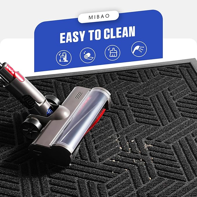 Mibao Front Door Mat Outside Entrance, Durable Outdoor Indoor Mat, Low Profile Heavy Duty Doormat, Non-Slip, Traps Dirt and Moisture, Easy Clean Patio Porch Entryway Mat, 29.5" x 17", Black