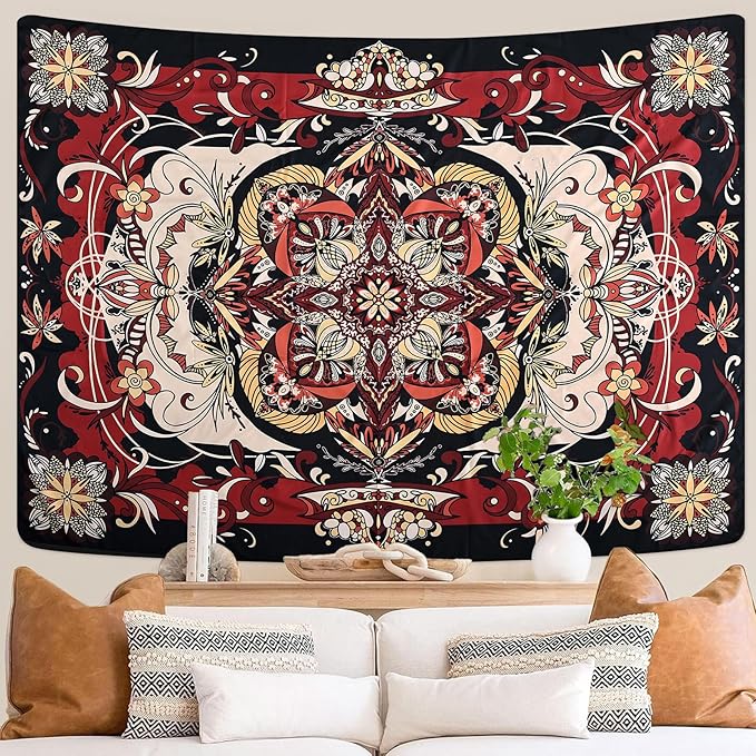 Mandala Tapestry - Moth Wall Hanging, UV Resistant, Machine Washable, Lightweight, Psychedelic Bedroom Aesthetic Decor for Bedroom, Living Room, Yoga Room - 47.64x35.43 Inch