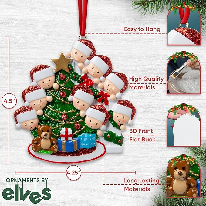 3D Peeking Family of 9 Ornament 2025 Personalized Family Christmas Ornaments 2025 | Staircase Personalized Tree Ornaments for Grandchildren, Siblings & Grandkids Xmas Tree with Gifts of Nine Ornament