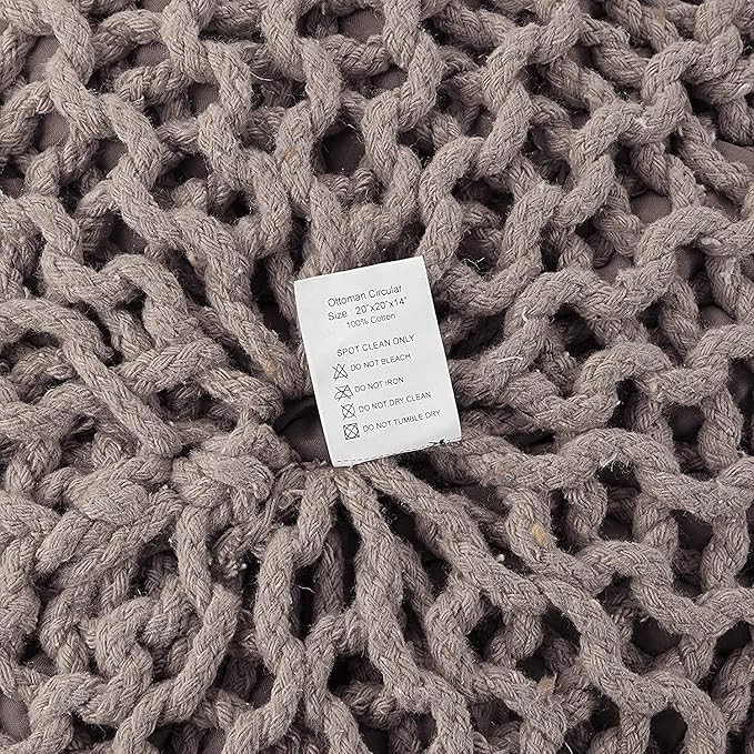 REDEARTH Round Pouf Foot Stool Bean Bag Ottoman - Hand Knitted Boho Pouffe - Home Decor Poof - Stuffed Foot Rest for Living Room - Nursery - Bedroom - Patio (19.5"x19.5"x14") - Taupe