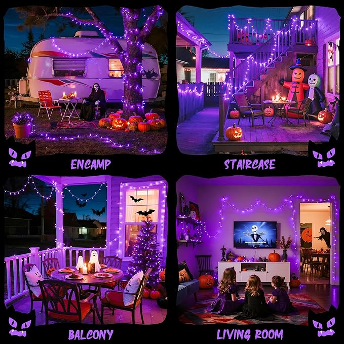 JMEXSUSS Purple Lights for Halloween Decorations, Purple Battery Operated Lights with Remote Indoor Outdoor, String Lights for Halloween Christmas Decor