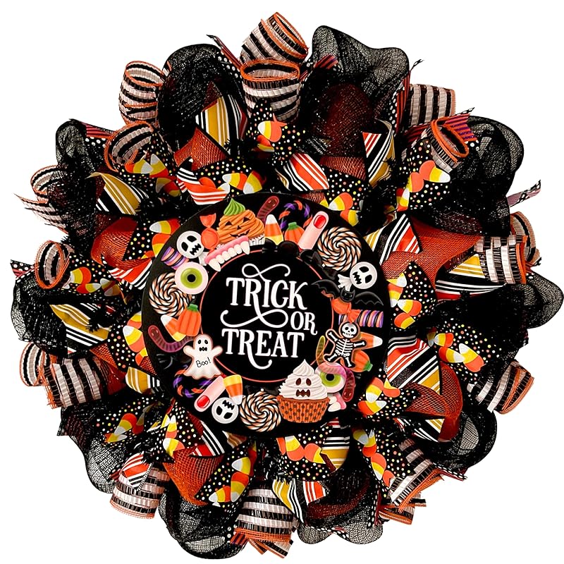 Trick or Treat Halloween Candy Wreath Available in 24 inch or 28 inch diameter Indoor/Outdoor