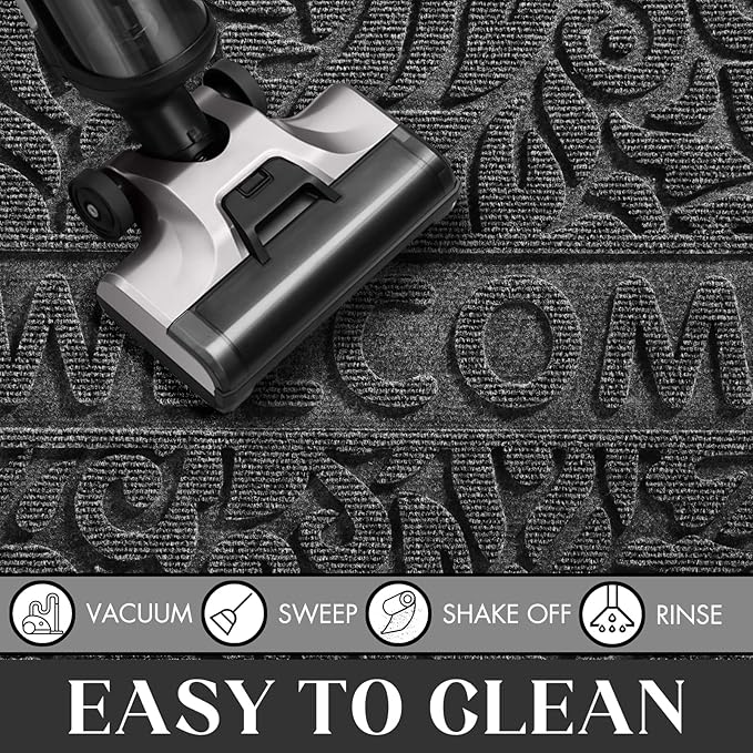 Yimobra Welcome Door Mat Outdoor Indoor, Non Slip Front Doormats, Heavy Duty Rubber Backing, Low-Profile Entrance Mat, Absorbent Resist Dirt, Easy Clean Patio Garage Floor Mats, 29.5 x 17, Grey