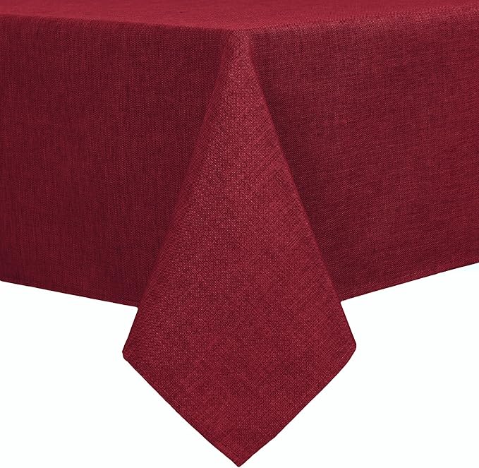 Hiasan Faux Linen Rectangle Tablecloth - Wrinkle and Stain Resistant Washable Table Cloth for Kitchen Dining Room Holiday Table Cover for Dinner, Red, 54 x 108 Inch