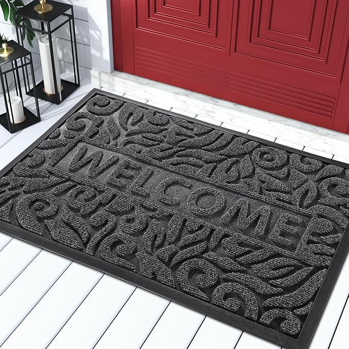 Yimobra Welcome Mat Outdoor, 36x24 Waterproof Door Mat Outside Entrance, All-Weather Non Slip Front Door Mat, Low-Profile Entryway Mat Indoor, Porch and Patio, Grey
