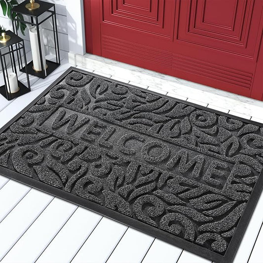 Yimobra Welcome Mat Outdoor, 36x24 Waterproof Door Mat Outside Entrance, All-Weather Non Slip Front Door Mat, Low-Profile Entryway Mat Indoor, Porch and Patio, Grey