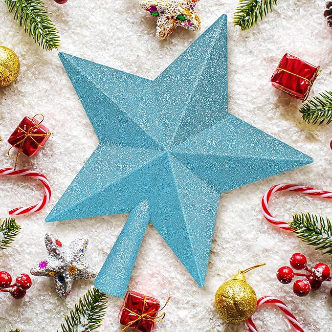 Christmas Tree Topper, Blue 10" 3D Star Tree Topper Decorations, Large Christmas Tree Topper Bethlehem Star Ornament, Glitter Shatterproof Christmas Tree Decor for Holiday Xmas Home Indoor Outdoor