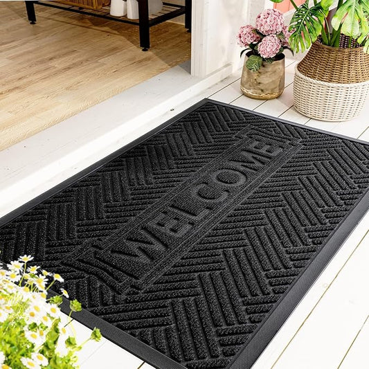 Mibao Front Door Mat Outside Entrance, Durable Outdoor Indoor Mat, Low Profile Heavy Duty Doormat, Non-Slip, Traps Dirt and Moisture, Easy Clean Patio Porch Entryway Mat, 29.5" x 17", Black