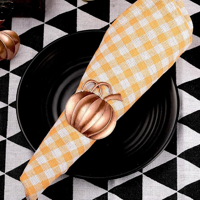 Patelai 12 Pieces Pumpkin Napkin Rings Fall Napkin Holders Thanksgiving Halloween Dinner Tables Rings for Thanksgiving Dinner Party Weddings Family Gatherings (Bronze)