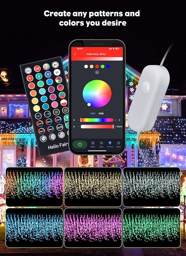 Brightown Smart Icicle Lights for Outside, 66Ft 608 LED RGB Smart Christmas Lights with 58 Preset Modes, App or Remote Control, Music Sync, Memory and Timer Function for Indoor/Outdoor Use