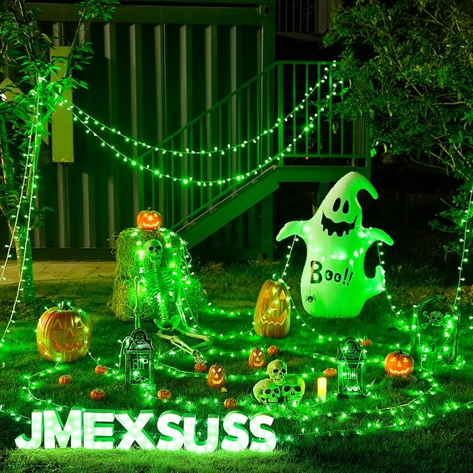 JMEXSUSS 100 LED Green Lights for Halloween Decorations, 33ft Halloween Lights Battery Operated with Remote, Green String Light Indoor Outdoor for Tree House Yard Xmas Decor