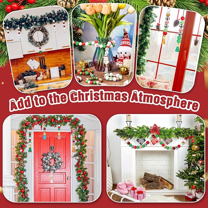 217 PCS Christmas Silicone Beads Bulk, 15mm Silicone Beads Xmas Christmas Wooden Beads Candy Cane Wood Beads Loose Rubber Beads Abacus Focal Beads for Keychain Necklace Making Pens Crafts Ornament