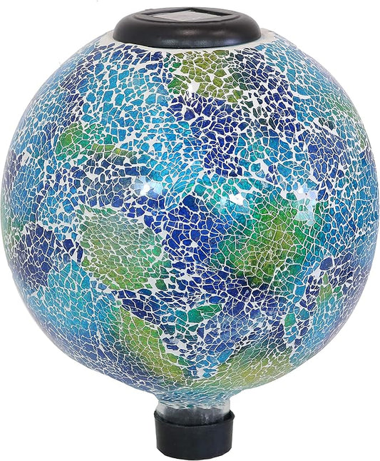 Sunnydaze 10 inch Solar Gazing Ball for Garden - Glass Outdoor Gazing Globe - Crackled Azul Terra