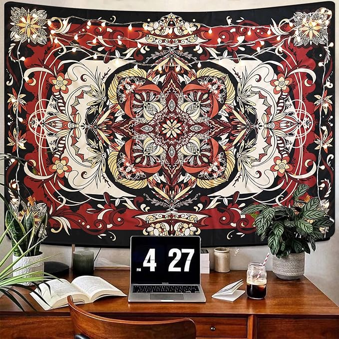 Mandala Tapestry - Moth Wall Hanging, UV Resistant, Machine Washable, Lightweight, Psychedelic Bedroom Aesthetic Decor for Bedroom, Living Room, Yoga Room - 47.64x35.43 Inch