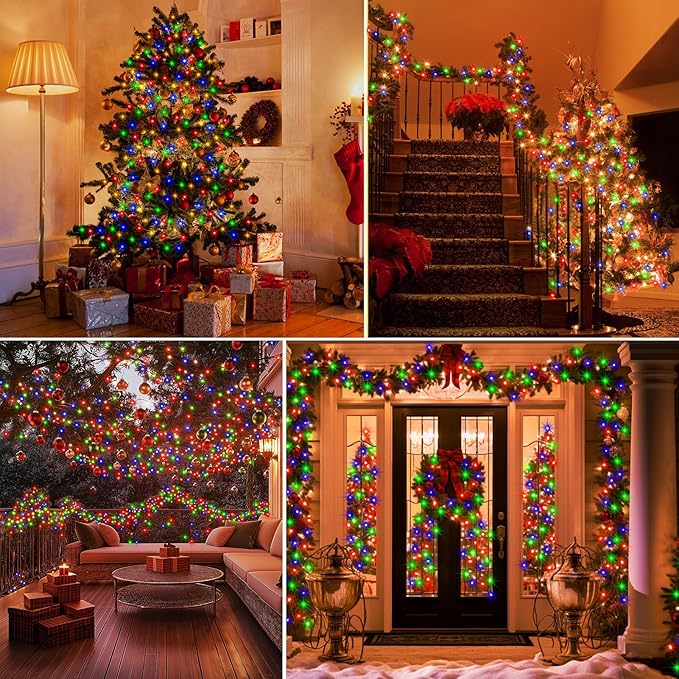 4 Pack Christmas Fairy Lights Battery Operated, 16.4FT 50 LED Dark Green Wire Twinkle Lights with Auto Timer Waterproof, Outdoor String Light for Indoor Outdoor Bedroom Yard Decor (Multicolor)