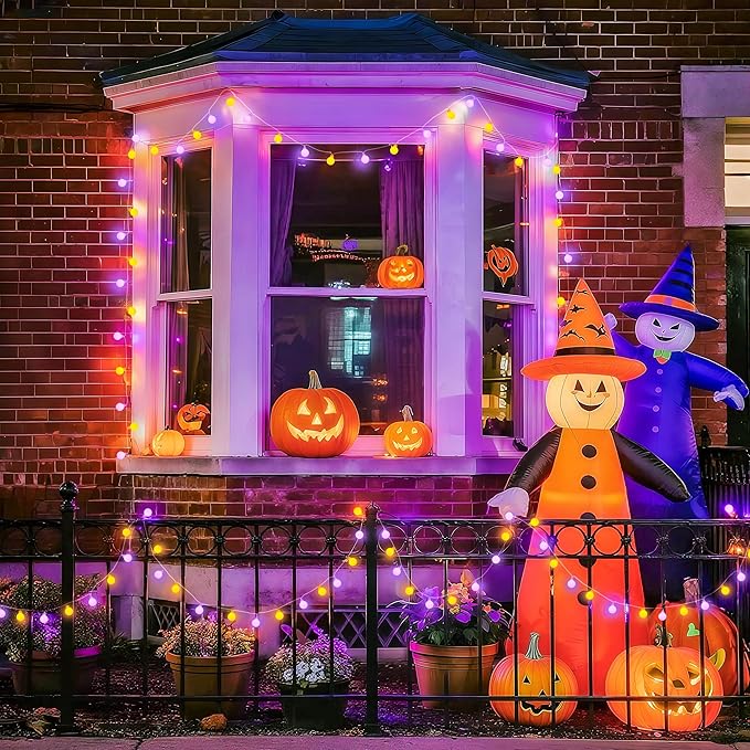 JMEXSUSS 100 LED Orange and Purple Halloween Lights Indoor, Connectable Globe String Lights Plug in with Remote, 33ft 8 Modes Orange and Purple Light Outdoor for Room Party Halloween Decor