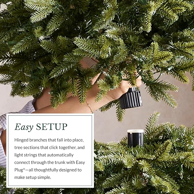 Balsam Hill 7.5ft Pre-Lit Stratford Spruce - Slim Artificial Christmas Tree with 600 Clear Incandescent Lights, True Needle Foliage, Easy Plug Technology & Premium Stand for Small Spaces