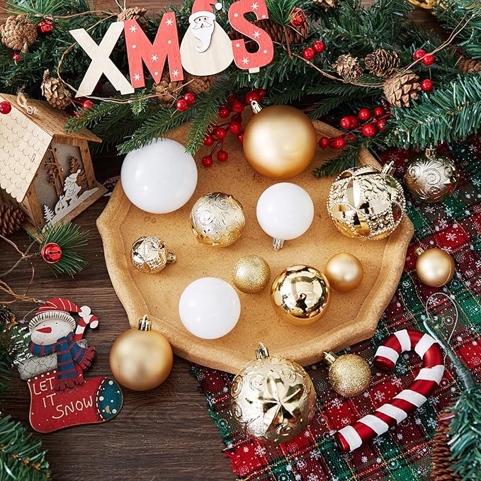 87-Pack Shatterproof Christmas Ball Ornaments Set, Christmas Tree Decorations with Hand-held Gift Package for Xmas Tree Holiday Wedding Party, Gold