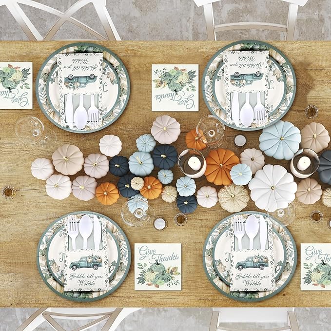 264 Pcs Thanksgiving Plates Napkins Disposable Cutlery Holder Set Thanksgiving Centerpieces for Table Decoration Dinner Autumn Leaves Fall Harvest Wedding Decoration