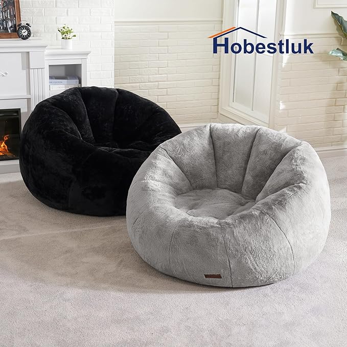 Hobestluk Bean Bag Chairs Large Bean Bag Couch for Adults Stuffed Sofa Chair Comfy Giant Bean Bag Chair with Spacious Design for Reading, Playing or Relaxing (Grey)