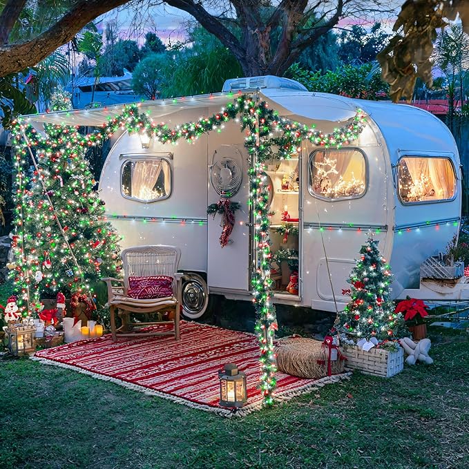 JMEXSUSS 2 Pack Red White and Green Solar Christmas Lights, Total 400 LED 151FT Solar String Lights Outdoor Waterproof, 8 Modes Solar Lights for Outside Tree Patio Christmas Decorations