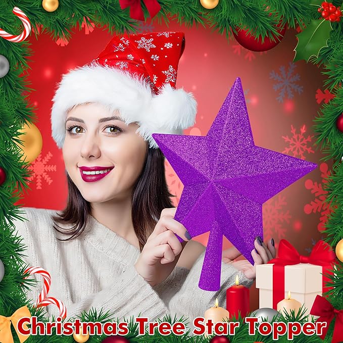 Christmas Tree Ornament, 10" Purple Star Christmas Tree Topper Decorations, Large Xmas Glitter 3D Bethlehem Tree Ornament, Waterproof Holiday Christmas Tree Topper Star Decor for Home Indoor Outdoor