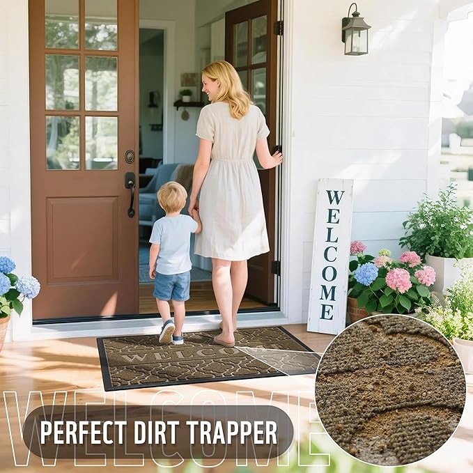 Yimobra Welcome Mat Outdoor Indoor, All-Season Waterproof Front Door Mat Outside Entrance, All-Weather Heavy Duty Non-Slip Doormat, Low Profile Porch Patio Entrance Mats, 60x36, Coffee
