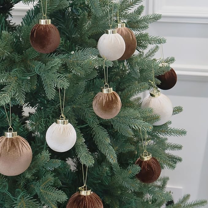 4inch Velvet Christmas Ornaments, 6pcs Multicolor Flocked Ornaments for Christmas Tree Decorations