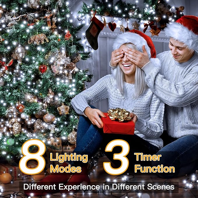 Ollny 500LED 164FT Long Christmas Tree Lights with 8 Modes Remote Timer IP44 Waterproof, Outdoor Christmas Lights for Tree House Yard Outside Xmas Decorations White