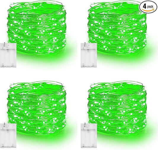 Dazzle Bright Fairy Lights Battery Operated, 4 Pack Total 80FT 240LED Silver Wire Waterproof String Lights, St. Patrick's Day Christmas Decorations for Indoor Outdoor Bedroom Yard Decor, Green