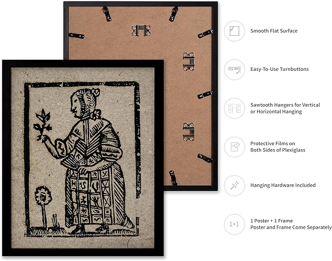 Poster Master Vintage Woodcut Poster - Retro Medieval Print - Gift for Gothic, Horror Fan - Witch Holding a Plant, Magic, Spell, Herbalist - Wall Decor for Bedroom, Dorm, 8x10 Black Framed